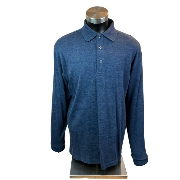Marbas Merino Wool Long Sleeve Polo Sweater Mens Large 52 Blue Made In Italy - Picture 2 of 12